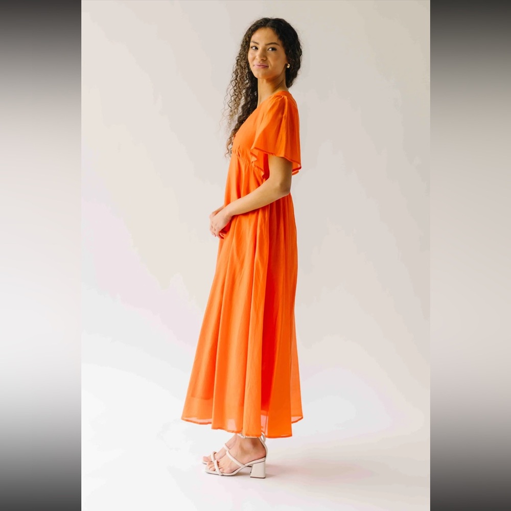 In-Loom Harston Flutter Sleeve Maxi Dress in Papaya (Orange)